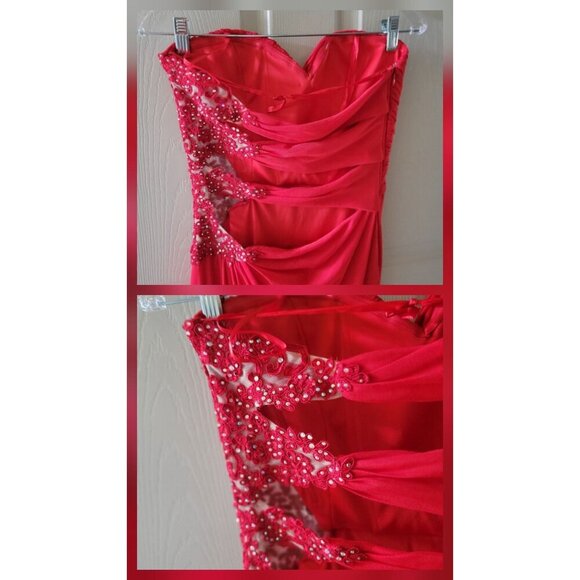 Strapless Red Beaded Cut Out Back Elegant Formal Maxi Dress SZ 6 - Picture 13 of 14